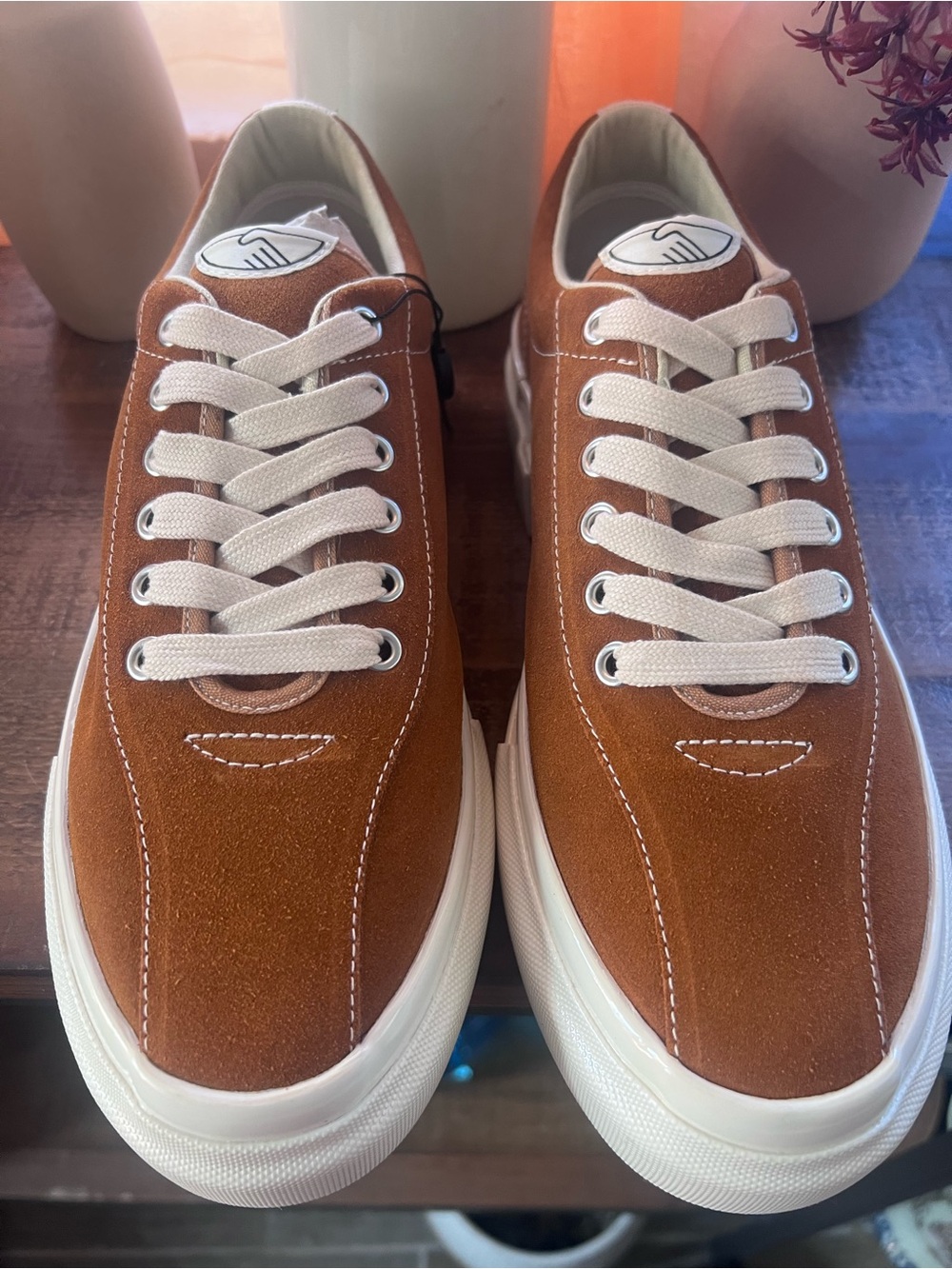 Men's Suede Low-Top Sneakers in Brown with White Soles